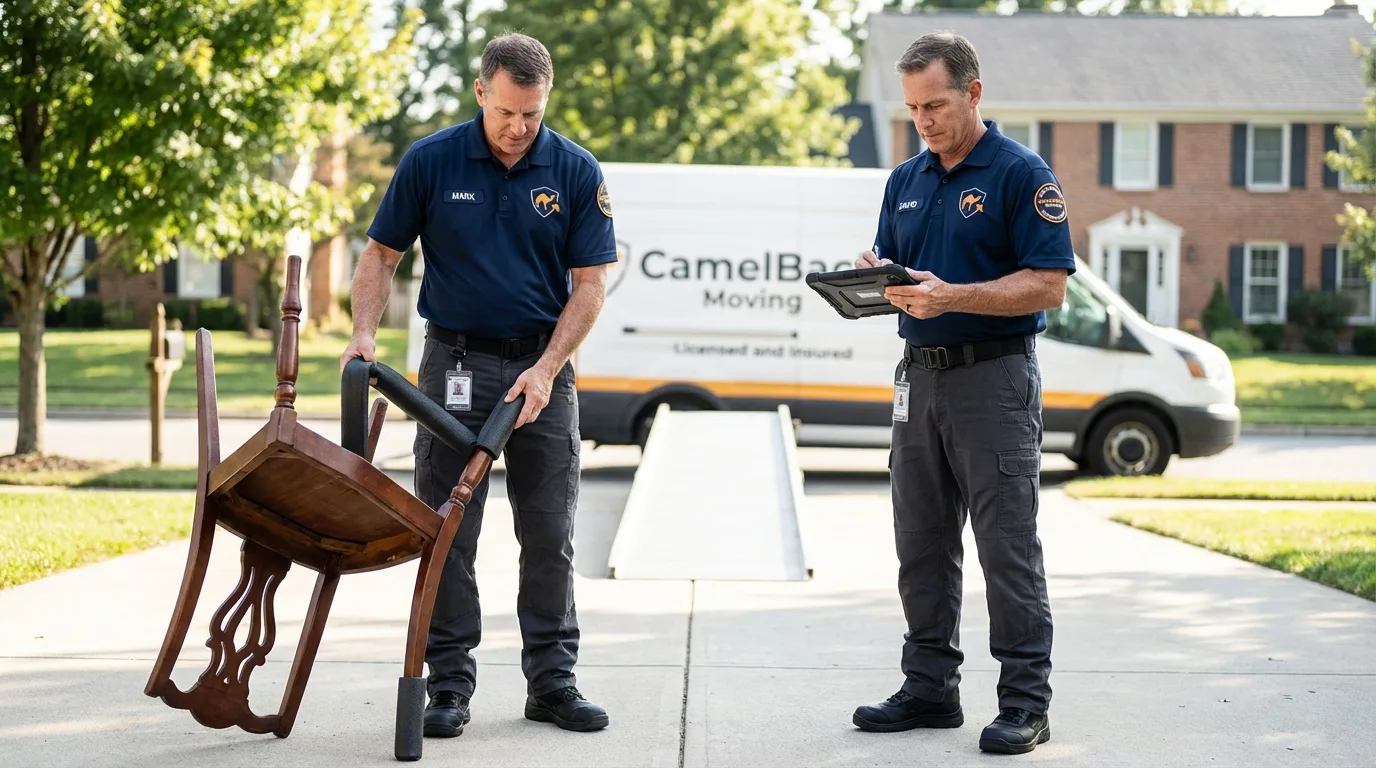 Movers inspecting furniture for damage prevention before loading in Culloden, WV